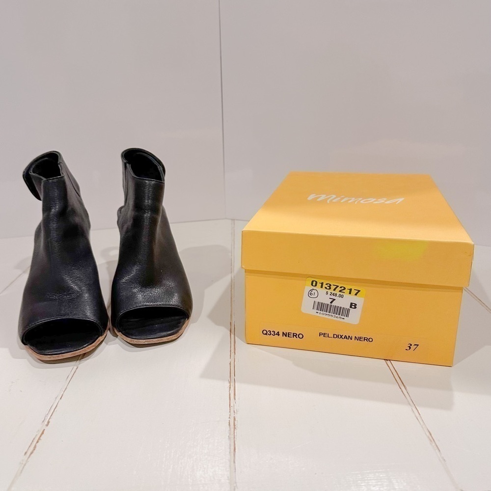Mimosa Nero Open Toe Leather Booties – Size 37 / US 7 – With Box